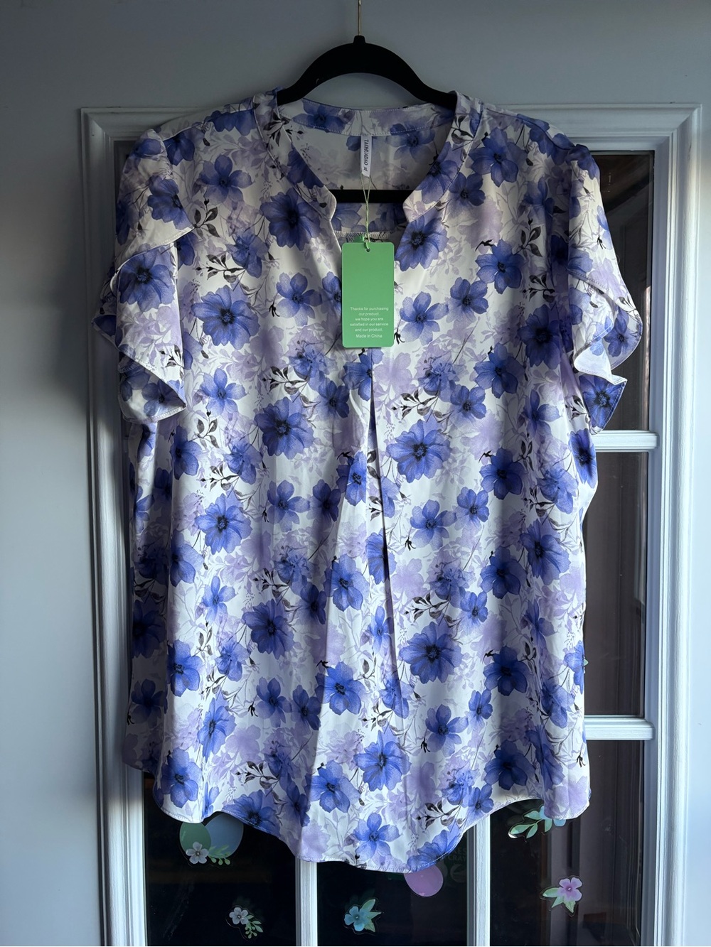 Women's Lavender Floral Short-Sleeve Blouse